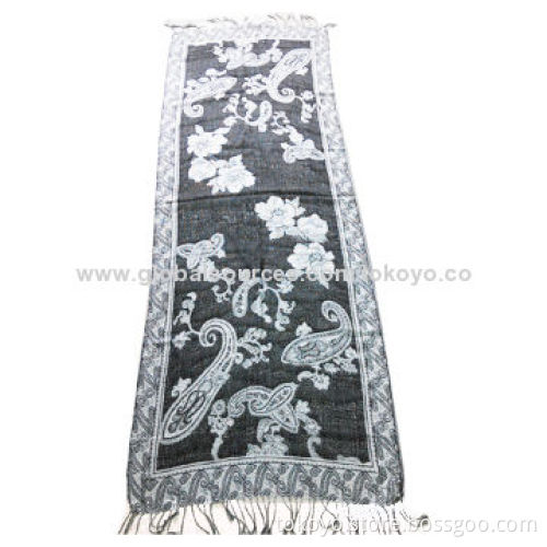Jacquard scarf with placement floral pattern, black and white, 180*70+8cm